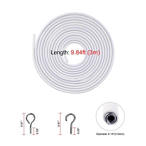 PINOWU [2 Pack] Pinowu White Curtain Wire, Plastic Coated Window Curtain Wire, Picture Hanging Wire with 8 Pairs of Screw Eyes and Hooks - Image 2