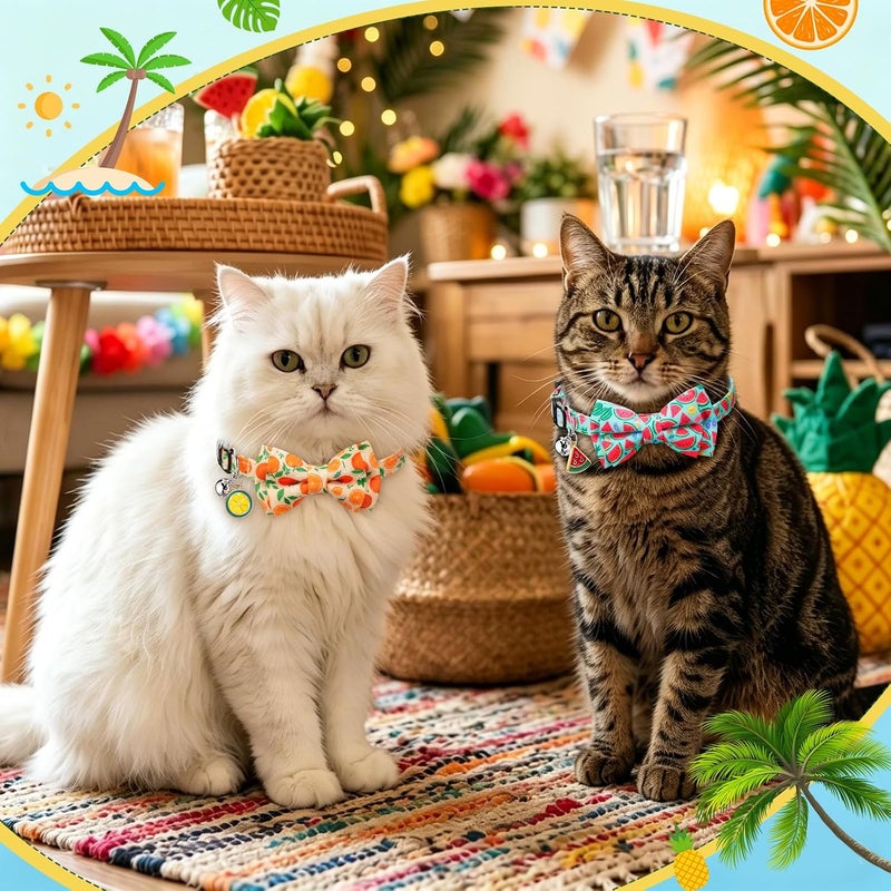 Hsei 6 Pcs Summer Cat Collar Bulk with Bow Tie Bell Kitten Adjustable Breakaway Fruits Bowtie Collar for Boy Girl Cats Dog Pet Holiday Party Favors Gifts(Summer Fruits) - Image 5