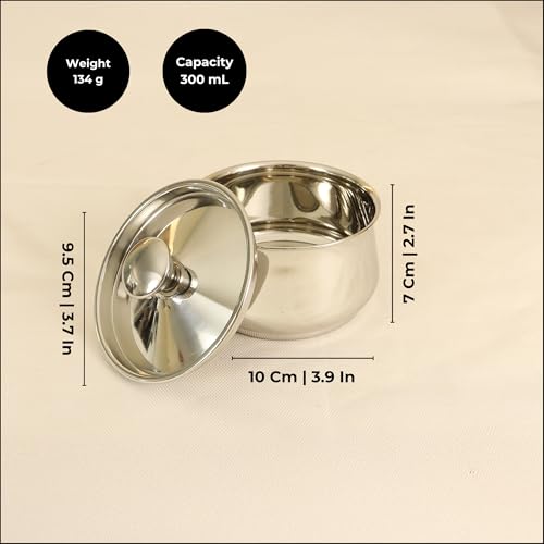 Spillbox Stainless Steel Serving Bowl with Lid|Handi with Lid | Snack Bowl|Salad Bowl|Dinnerware|Kitchenware|Serveware- Serving Pot Bowl (Small) - Image 4