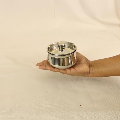 Spillbox Stainless Steel Serving Bowl with Lid|Handi with Lid | Snack Bowl|Salad Bowl|Dinnerware|Kitchenware|Serveware- Serving Pot Bowl (Small) - Image 3