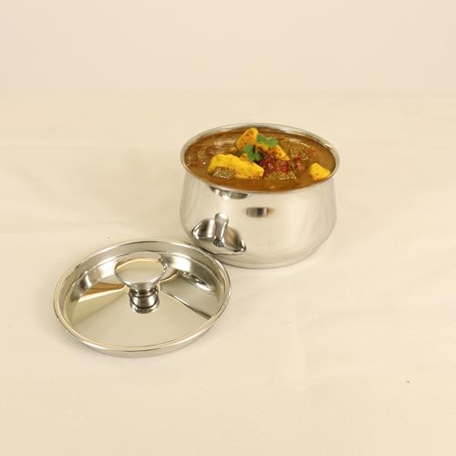 Spillbox Stainless Steel Serving Bowl with Lid|Handi with Lid | Snack Bowl|Salad Bowl|Dinnerware|Kitchenware|Serveware- Serving Pot Bowl (Small) - Image 2