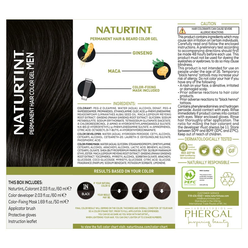 NATURTINT صبغة شعر دائمة للرجال من ناتورتينت 1N باللون الأسود لللحية والشوارب (عبوة واحدة)، خالية من الأمونيا، تغطية تصل إلى 100% للشيب، نتائج طبيعية تدوم طويلاً - Image 4