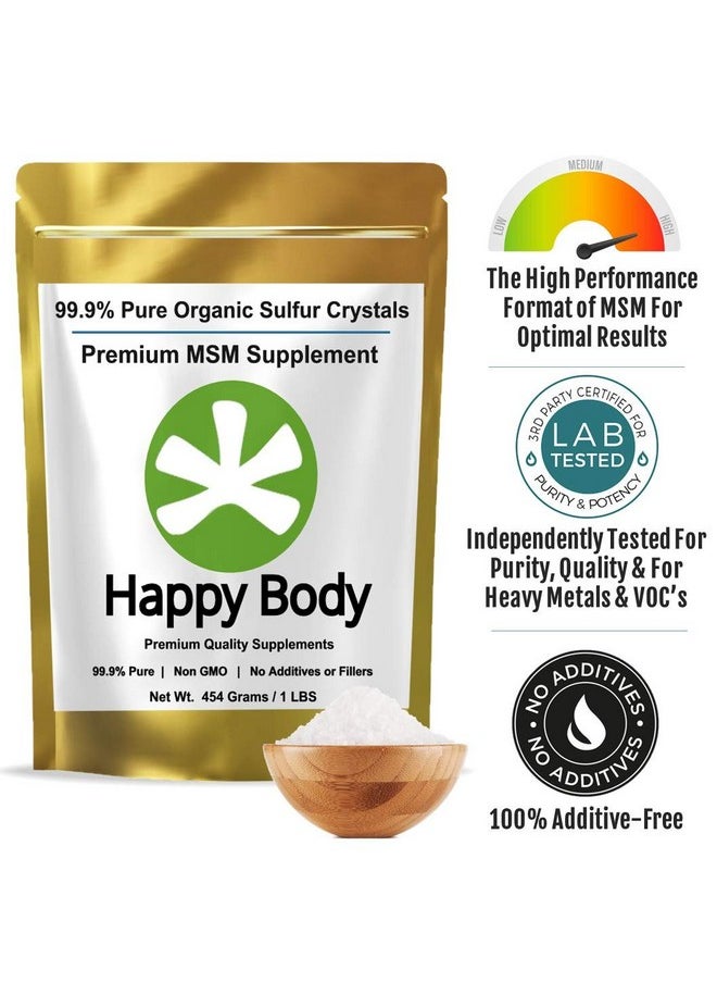 HAPPY BODY - Organic Sulfur Crystals 99% Pure Msm Crystals Premium Msm Supplement Excellent Quality And Absorption. 1 Lb Pack. - Image 1