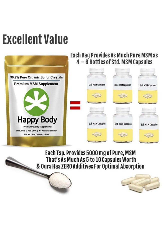HAPPY BODY - Organic Sulfur Crystals 99% Pure Msm Crystals Premium Msm Supplement Excellent Quality And Absorption. 1 Lb Pack. - Image 1