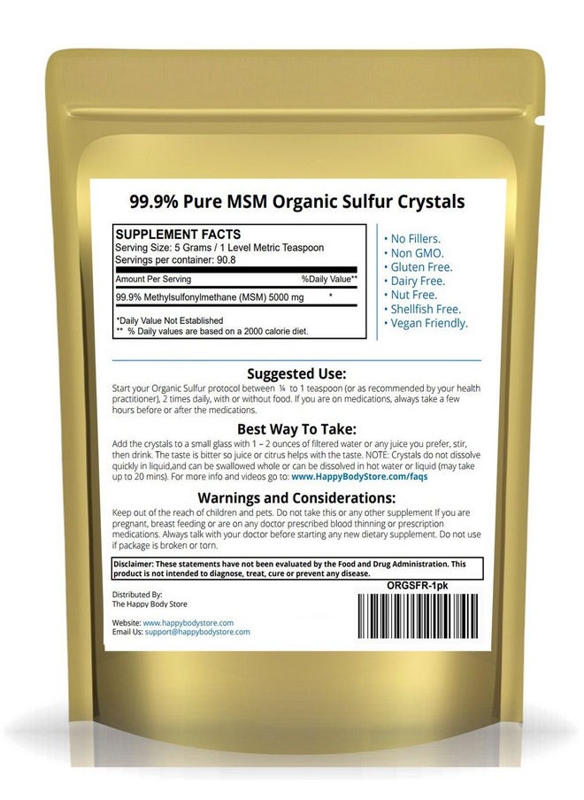 HAPPY BODY - Organic Sulfur Crystals 99% Pure Msm Crystals Premium Msm Supplement Excellent Quality And Absorption. 1 Lb Pack. - Image 1