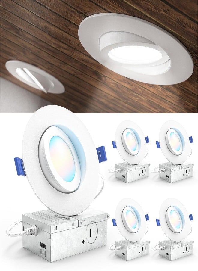 صنكو لايتنغ مصباح سنكو LED غائر رفيع مقاس 4 بوصات، مزود بمحور دوار، سطوع عالٍ 900 لومن، قابل للاختيار بين 2700 كلفن/3000 كلفن/4000 كلفن/5000 كلفن/6000 كلفن، 8 واط، إضاءة موجهة بزاوية، بدون علبة، مع صندوق توصيل - حاصل على شهادتي ETL وFCC، عبوة من 4 قطع - Image 1