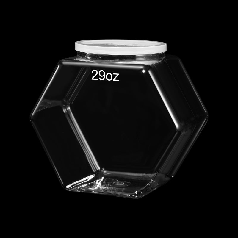 Uiifan 1 Piece Hexagonal Plastic Candy Jar with Lid Cookie Jar Clear Hexagonal Candy Containers for Snacks Cookies Dog Food Craft and Sewing Supplies Coffee Pod Laundry Pod Clear Lid29 oz