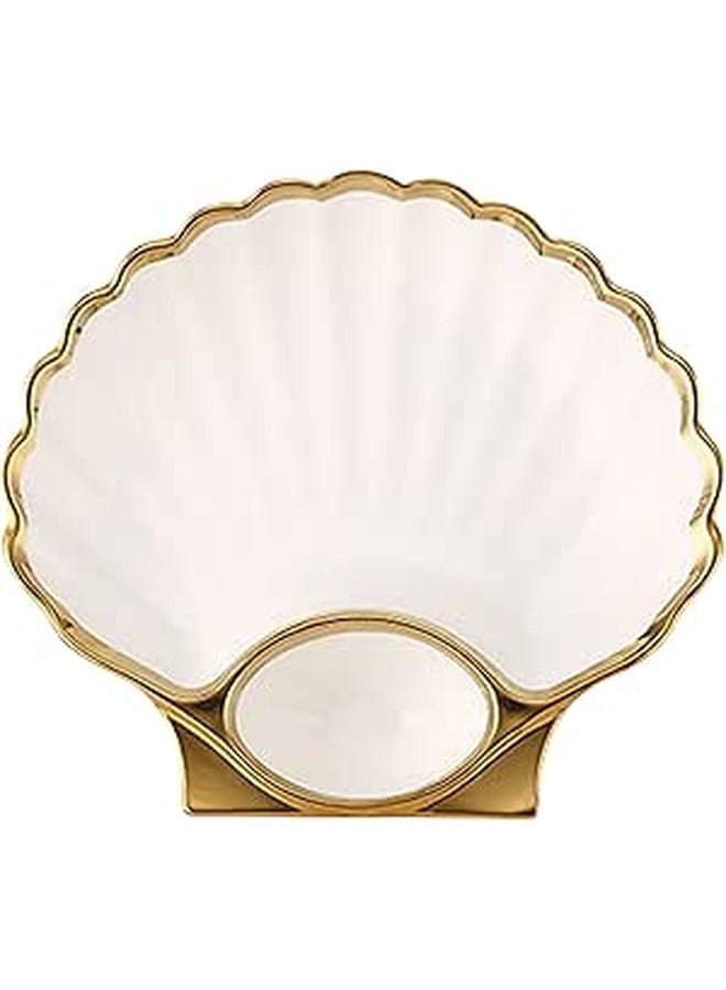 White Ceramic Shell Shaped Dumpling Plate With Vinegar Dish For Home Dining - Image 1