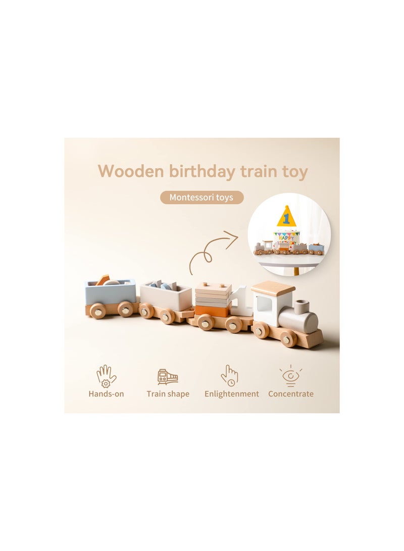 SOLARAE Wooden Train Set with Numbered Blocks - 12-Piece Educational Toy for Toddlers, Perfect Birthday Gift for Boys and Girls Ages 1-5, Made from 100% Natural Wood, Durable and Drop-Resistant. - Image 4