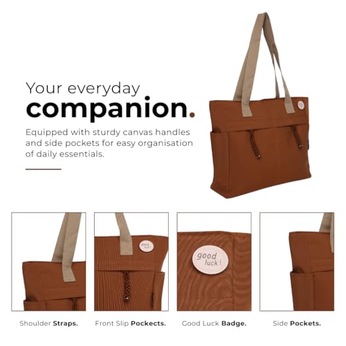 Tressential Canvas Tote Bag, HandBag for Women, Multi-Pocket Design, Casual Style for Office & College (Espresso) - Image 3