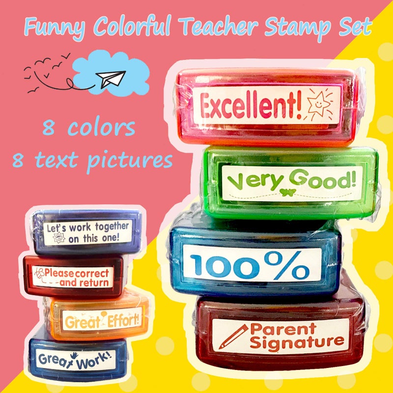 Bertiveny Teacher Stamps for Grading Classroom,Parent Signature Teacher Self-Inking Stamp Set for Homework Teacher Supplies with 8 pcs - Image 2