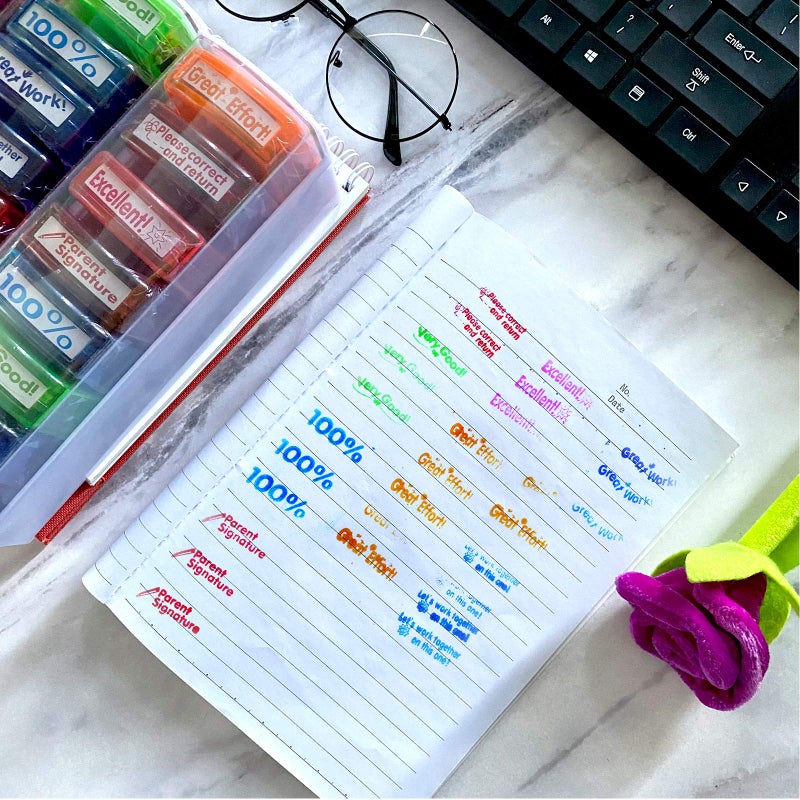 Bertiveny Teacher Stamps for Grading Classroom,Parent Signature Teacher Self-Inking Stamp Set for Homework Teacher Supplies with 8 pcs - Image 5