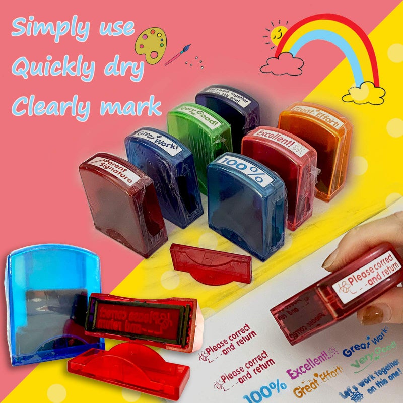 Bertiveny Teacher Stamps for Grading Classroom,Parent Signature Teacher Self-Inking Stamp Set for Homework Teacher Supplies with 8 pcs - Image 3