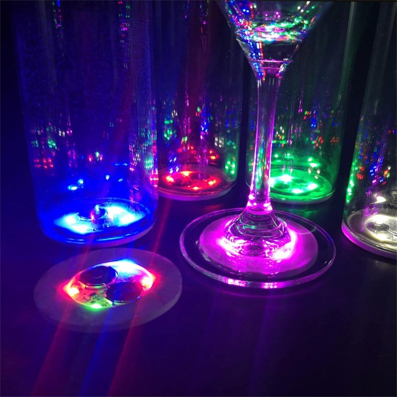 AUSTUFF LED Coaster, 50 Pcs Light Up Coasters for Drinks, 7 Colors RGB LED Liquor Bottle Lights Stickers Coasters, Flash Light Up Bar Coaster for Club, Bar, Party, Wedding Decor(Multicolor) - Image 3