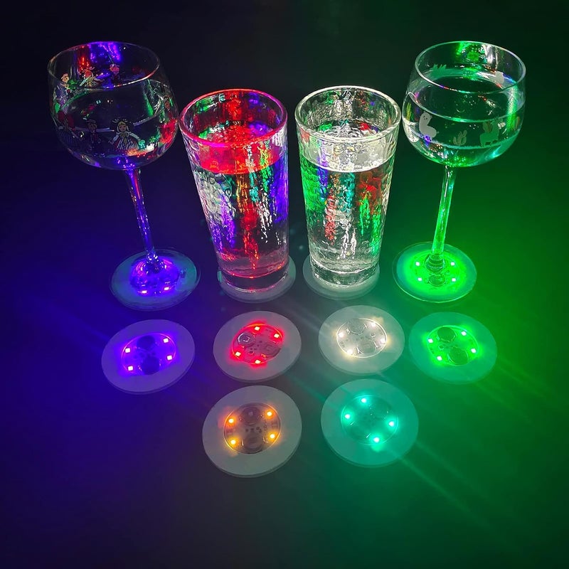AUSTUFF LED Coaster, 50 Pcs Light Up Coasters for Drinks, 7 Colors RGB LED Liquor Bottle Lights Stickers Coasters, Flash Light Up Bar Coaster for Club, Bar, Party, Wedding Decor(Multicolor) - Image 2