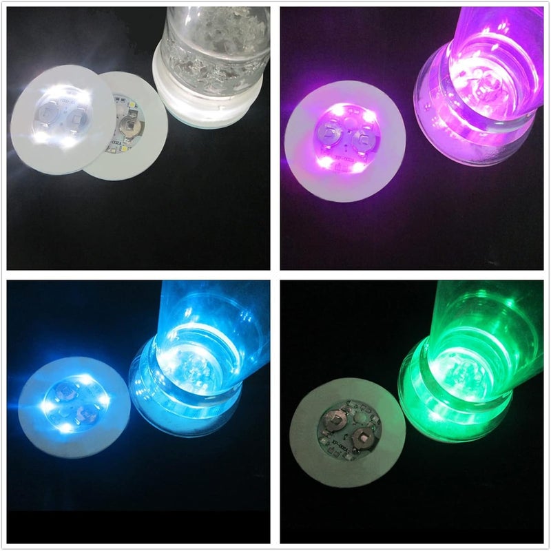 AUSTUFF LED Coaster, 50 Pcs Light Up Coasters for Drinks, 7 Colors RGB LED Liquor Bottle Lights Stickers Coasters, Flash Light Up Bar Coaster for Club, Bar, Party, Wedding Decor(Multicolor) - Image 5