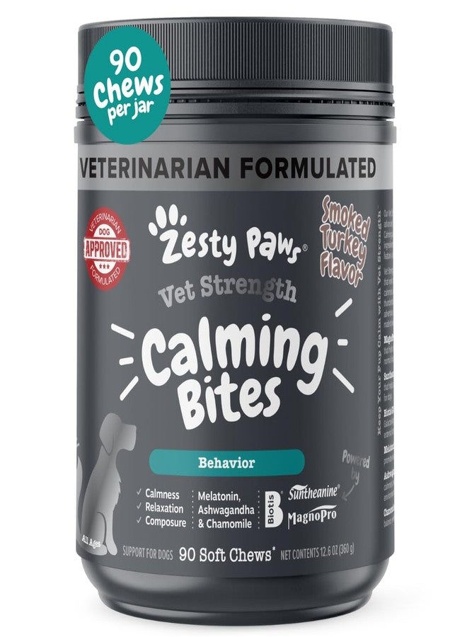 Zesty Paws Vet Strength Calming Chews for Dogs - for Everyday Stress, Relaxation, Composure, and Separation Smoked Turkey 90 Count - Image 1