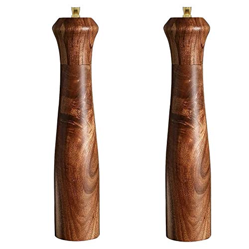 UNIOVC Wooden Salt and Pepper Grinder Set,Manual Salt and Pepper Mill,Acacia wood Salt Grinder Refillable,Pepper Mill with Adjustable Coarseness,Salt and Pepper Shakers Tableware Gifts 10" 2PCS - Image 1