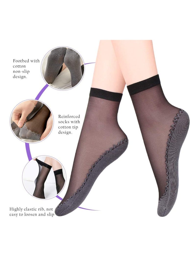 Barakah جوارب نيلون حريرية للكاحل 10 أزواج، جوارب نيلون للكاحل، جوارب حريرية كريستالية ناعمة عالية، للنساء والفتيات - Image 4