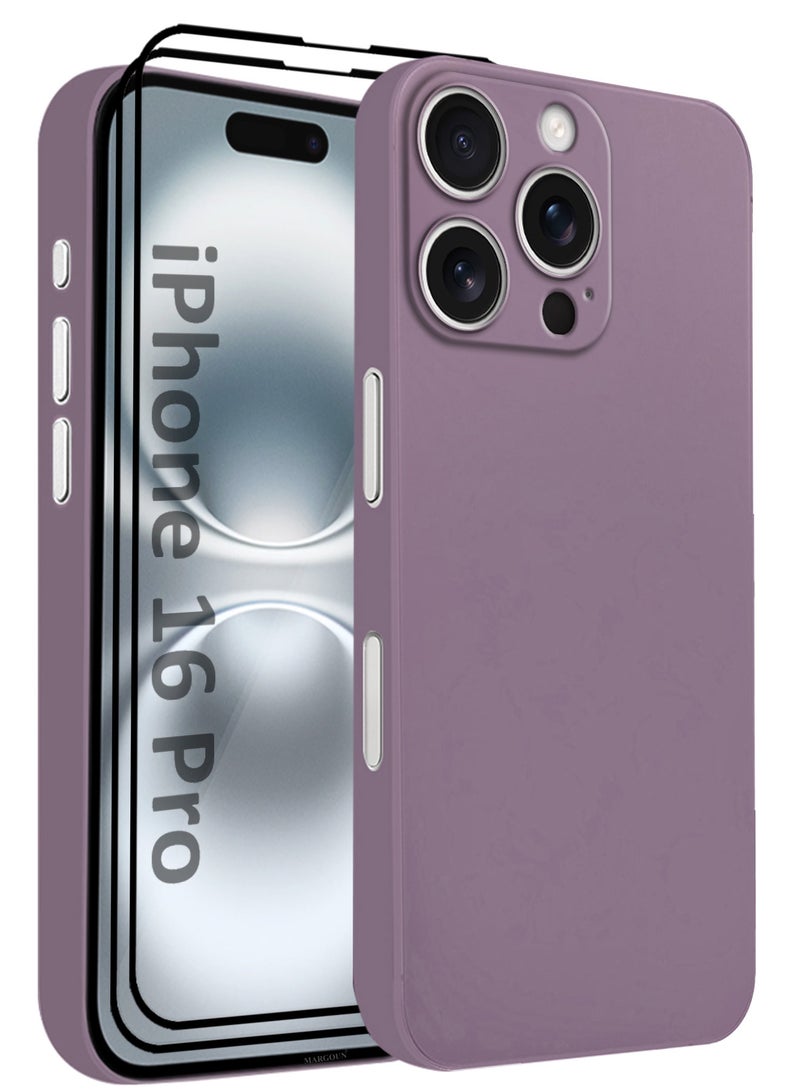 CATANES 3Packs Thin Case for iPhone 16 Pro , Back Cover Sturdy Durable Ultra-Thin Case Drop Protection Cover Clear with Two 3D Screen Protectors - Purple - Image 1