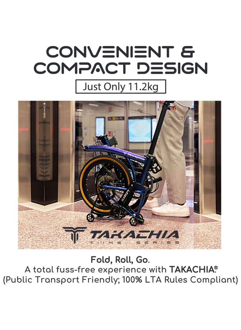 TAKACHIA TAKACHIA Tiime Series Chromoly Steel 16 Inch Lightweight Compact Trifold Folding Bike - Foldable Bicycle For Men & Ladies & Kids (Pearl Blue Grey)  - Image 2