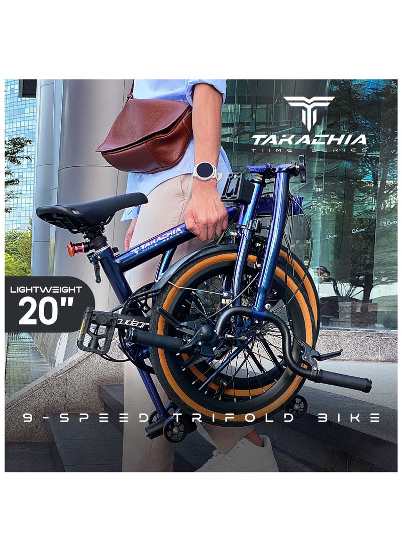 TAKACHIA TAKACHIA Tiime Series Chromoly Steel 16 Inch Lightweight Compact Trifold Folding Bike - Foldable Bicycle For Men & Ladies & Kids (Pearl Blue Grey)  - Image 4