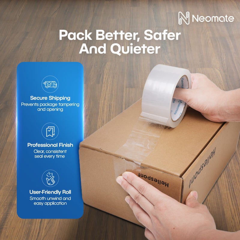 Neomate Low Noise Clear BOPP Packaging Tape | 48mm x 50m, Pack of 2 | Heavy-Duty Transparent Tape for Packaging, Decorating, DIY Projects - Image 4