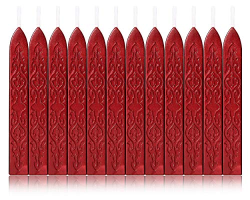 Yoption 12 Pcs Sealing Wax Sticks with Wicks Antique Wine Red Wax Seal Sticks for Wax Seal Stamp Wedding Invitations Christmas Gift Wrapping Envelops Sealing Antique Wine Red