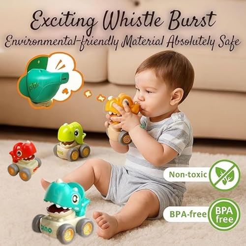 GRAPHENE Baby Dinosaur Mini Racing Whistle Car Vehicle Push & Go Dino Friction for Early Learning & Motor Skill Development Fun for 2+ Years Old Kids Cars for Toddlers (Pack of 2) Multicolour - Image 5