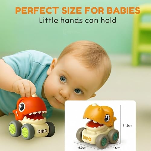 GRAPHENE Baby Dinosaur Mini Racing Whistle Car Vehicle Push & Go Dino Friction for Early Learning & Motor Skill Development Fun for 2+ Years Old Kids Cars for Toddlers (Pack of 2) Multicolour - Image 2
