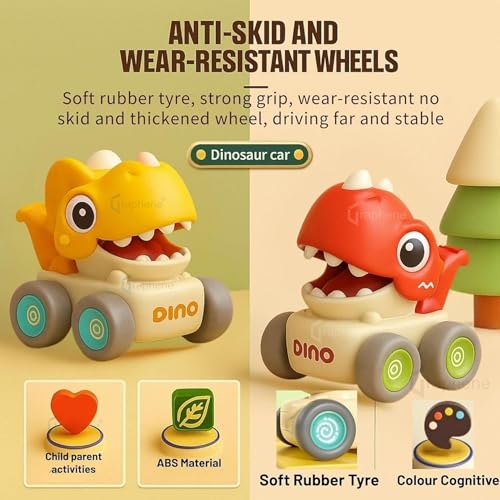 GRAPHENE Baby Dinosaur Mini Racing Whistle Car Vehicle Push & Go Dino Friction for Early Learning & Motor Skill Development Fun for 2+ Years Old Kids Cars for Toddlers (Pack of 2) Multicolour - Image 4