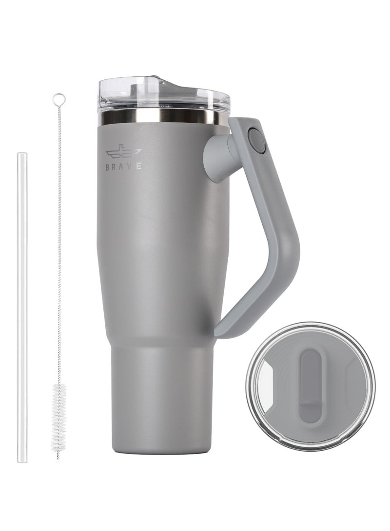 بريف تمب جارد تمبلر ١٢٠٠ml - ١٨/٨ ستانلس ستيل ترافل ماج، ثيرمال كوفي كوب، ٢-إن-١ ليكبروف ليد وذ سترو & روتيتينج هاندل، إنسوليتد هوت & كولد بيفيريج ماج، كار كب هولدر كومباتيبل، ديورابل & ريوسابل كوفي ترافل ماج (دارك جراي) - Image 1