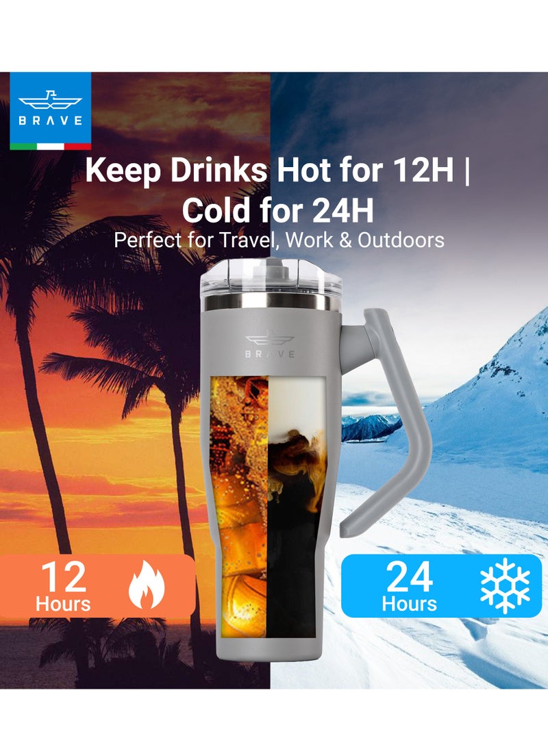 بريف تمب جارد تمبلر ١٢٠٠ml - ١٨/٨ ستانلس ستيل ترافل ماج، ثيرمال كوفي كوب، ٢-إن-١ ليكبروف ليد وذ سترو & روتيتينج هاندل، إنسوليتد هوت & كولد بيفيريج ماج، كار كب هولدر كومباتيبل، ديورابل & ريوسابل كوفي ترافل ماج (دارك جراي) - Image 2