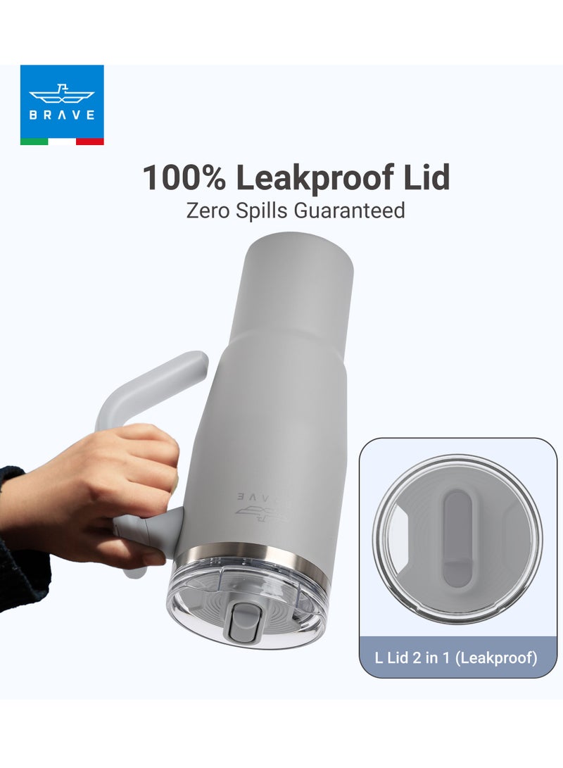 بريف تمب جارد تمبلر ١٢٠٠ml - ١٨/٨ ستانلس ستيل ترافل ماج، ثيرمال كوفي كوب، ٢-إن-١ ليكبروف ليد وذ سترو & روتيتينج هاندل، إنسوليتد هوت & كولد بيفيريج ماج، كار كب هولدر كومباتيبل، ديورابل & ريوسابل كوفي ترافل ماج (دارك جراي) - Image 4