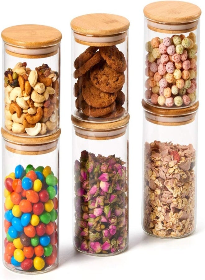 AKDC Ezoware 6 Piece Glass Jars Air Tight Canister Kitchen Food Storage Container Set With Natural Bamboo Lids For Candy, Cookie, Rice, Sugar, Flour, Pasta, Nuts - 15.2 Oz / 24 Oz - Image 5