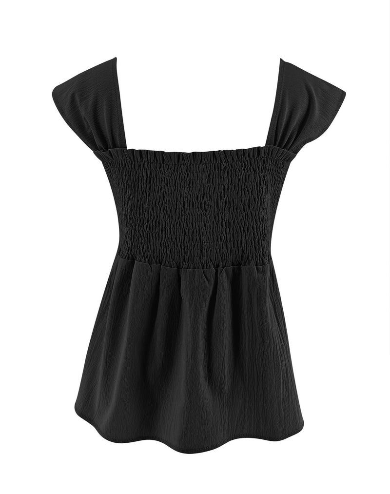Bingerlily Girls Summer Casual Tops Square Neck T Shirts Cute Smocked Top Tees Black - Image 3