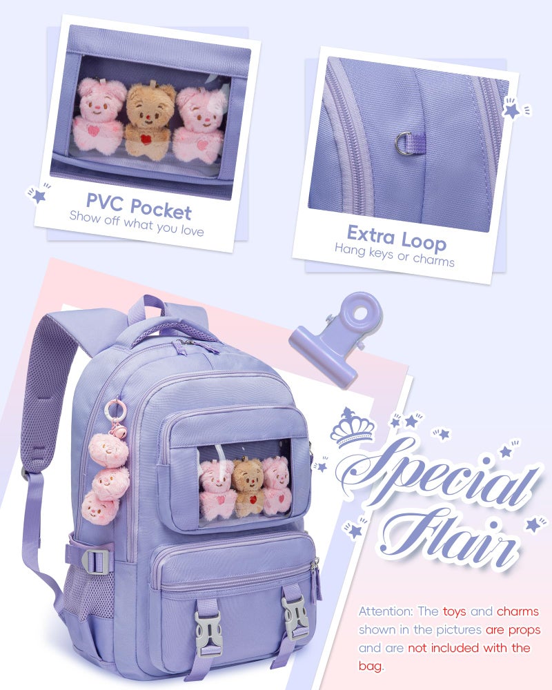 FOKDUVB Kids School Backpack for Girls Ages 6-8 8-10 10-12 12-14 Elementary Middle School Book Bags with Laptop Compartment for Teens Teenagers Girls Mochilas Escolares para NiÃ±as (Purple, Solid) - Image 4