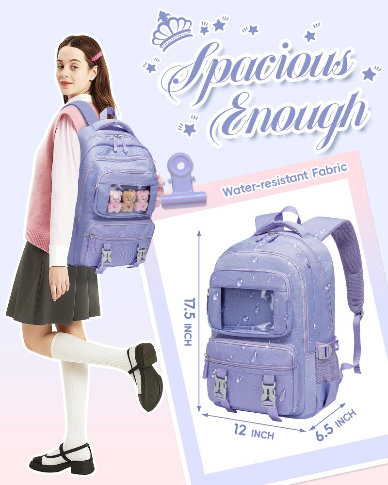 FOKDUVB Kids School Backpack for Girls Ages 6-8 8-10 10-12 12-14 Elementary Middle School Book Bags with Laptop Compartment for Teens Teenagers Girls Mochilas Escolares para NiÃ±as (Purple, Solid) - Image 5