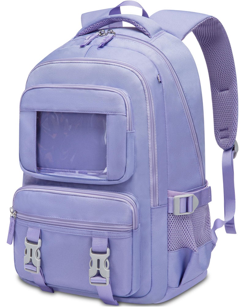 FOKDUVB Kids School Backpack for Girls Ages 6-8 8-10 10-12 12-14 Elementary Middle School Book Bags with Laptop Compartment for Teens Teenagers Girls Mochilas Escolares para NiÃ±as (Purple, Solid) - Image 1