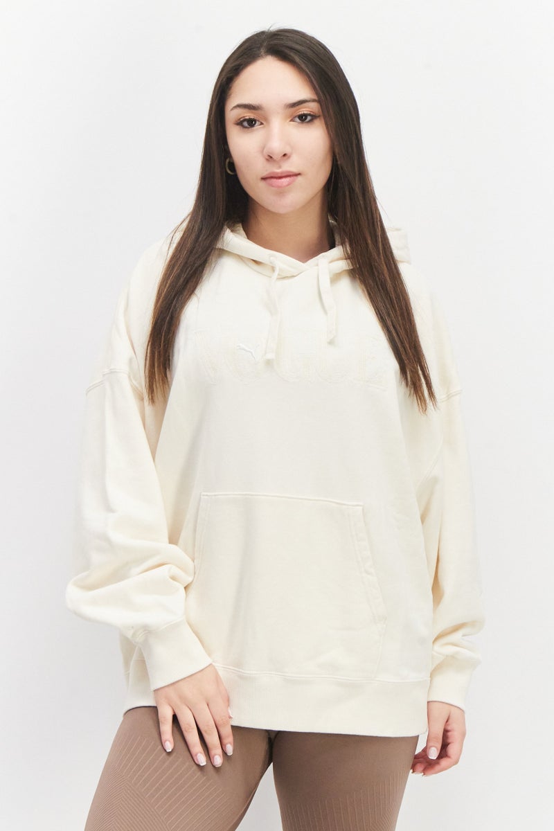 PUMA Puma x Vogue Women Sportswear Fit Long Sleeve Embroidered Logo Hoodie, Ivory - Image 1