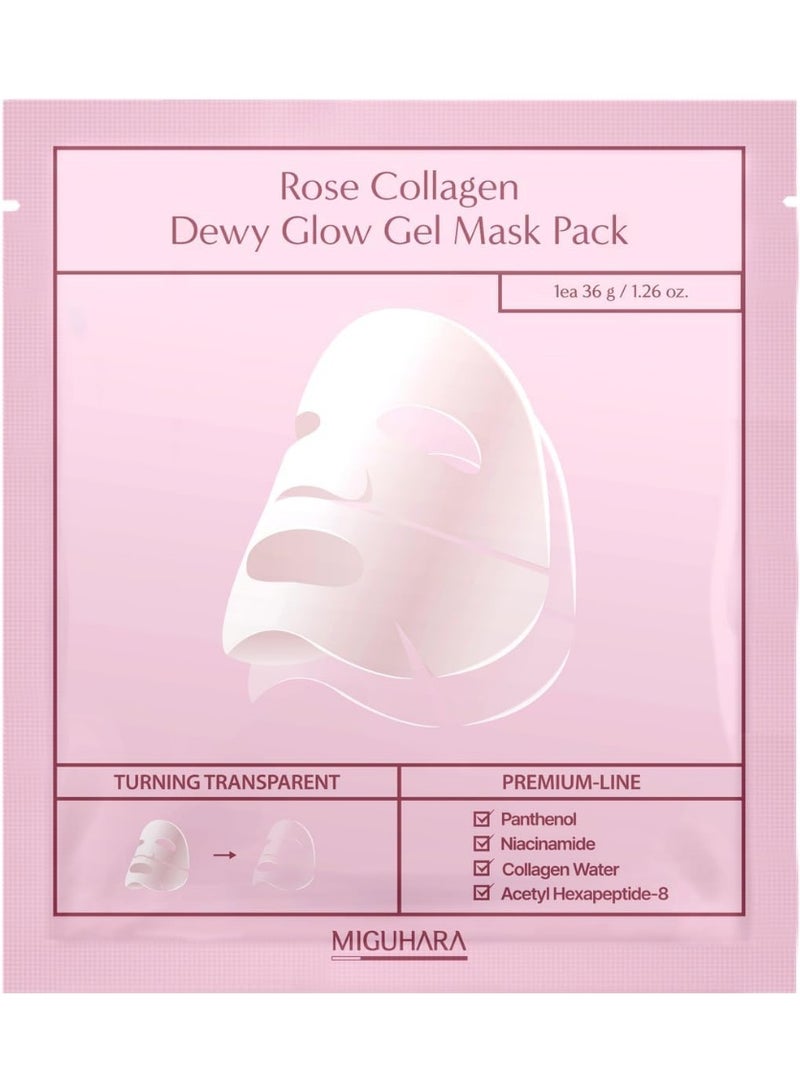 MIGUHARA Rose Collagen Dewy Glow Gel Mask Pack, Hydrogel Mask, Transparent Changing, Collagen Water, Niacinamide, and Flower Extract for a Glossy Finish, Korean Skin Care (1.3 oz (36 g) x 5 Pieces)