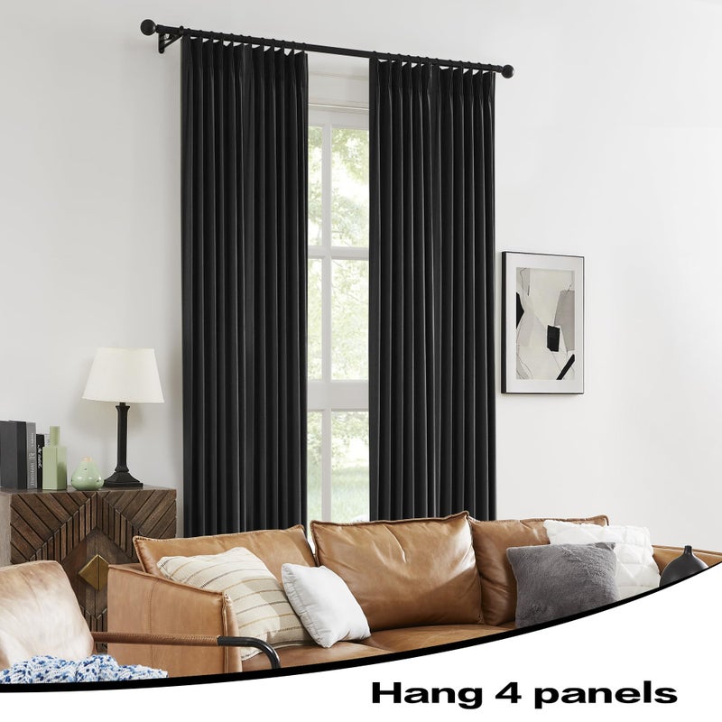 DUALIFE 2 Panels Pinch Pleated Blackout Curtains  Back Tab with Hooks  Extra Long Black Curtains/Drapes 132 Inch Length 11 FT Thermal Insulated Draperies for Loft (Black  2 Panels 40"" W x 132"" L) - Image 5