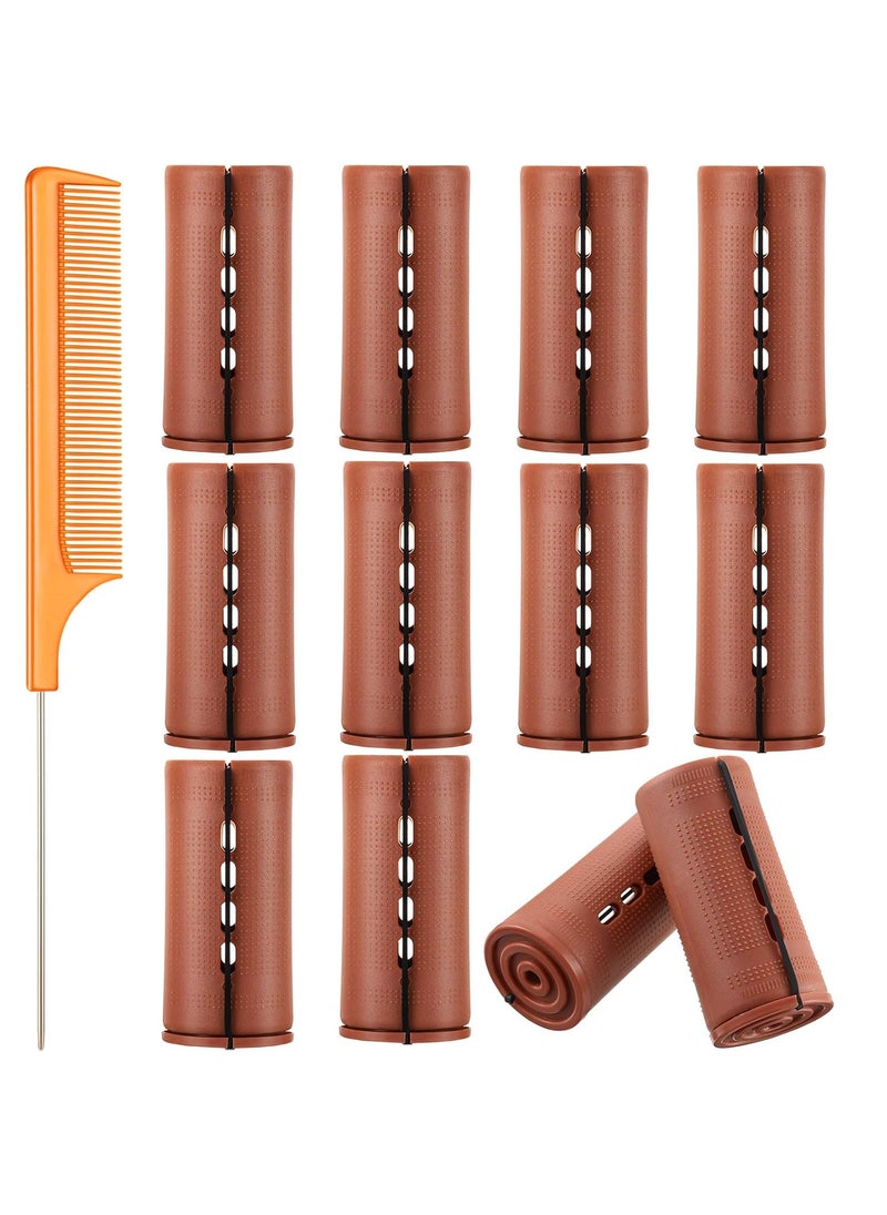 WILLBOND 12 Pieces Hair Perm Rods Set Cold Wave Rods Plastic Hair Curling Rollers with Stainless Steel Rat Tail Comb Pintail Comb for Hairdressing Styling Tools157 Inch Brown 