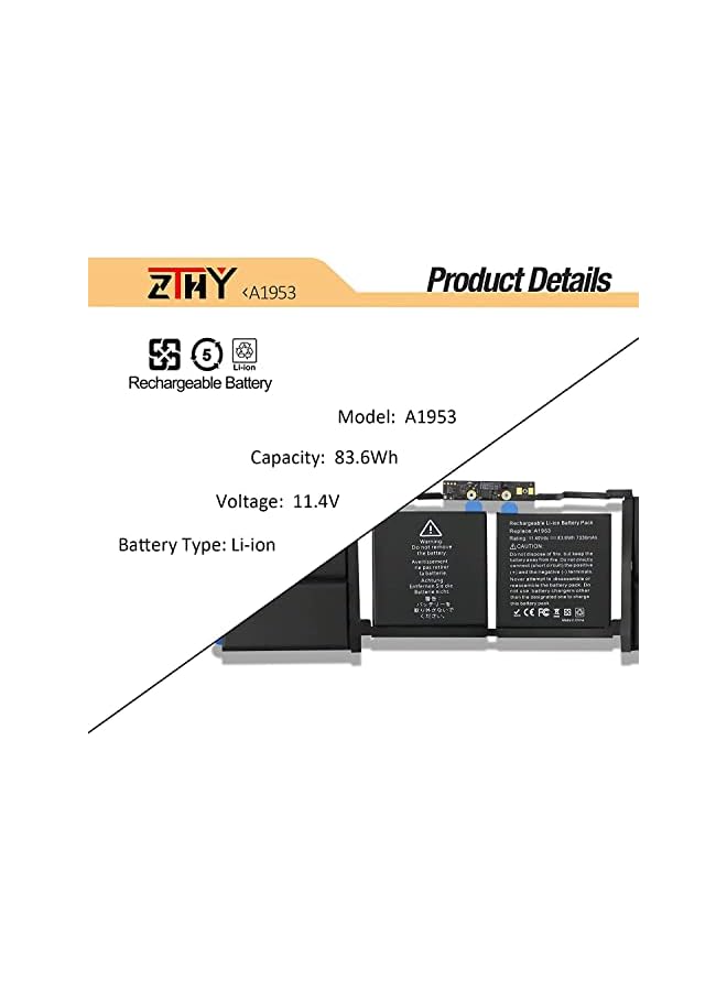ZTHY A1953 Laptop Battery For Macbook Pro 15" Touch Bar A1990 Emc 3215 3359 Bto Cto Mid 2018 2019 Mv902Ll/A Mv912Ll/A Mv922Ll/A Mv932Ll/A Mv942Ll/A Mv952Ll/A Mv962Ll/A Mv972Ll/A Mv902B/A Mv912B/A - Image 3