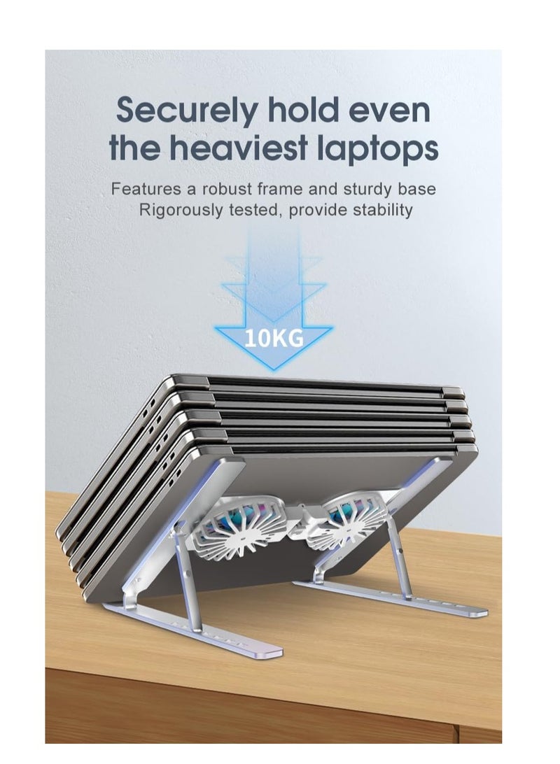 Laptop Stand for Desk with Cooling Pad & Fan - 7 Levels Adjustable Alluminium Laptop Holder & Notebook Riser for MacBook Pro/Air, HP, Lenovo, Sony, Dell, More 10-15.6” Laptops (Silver)  - Image 3