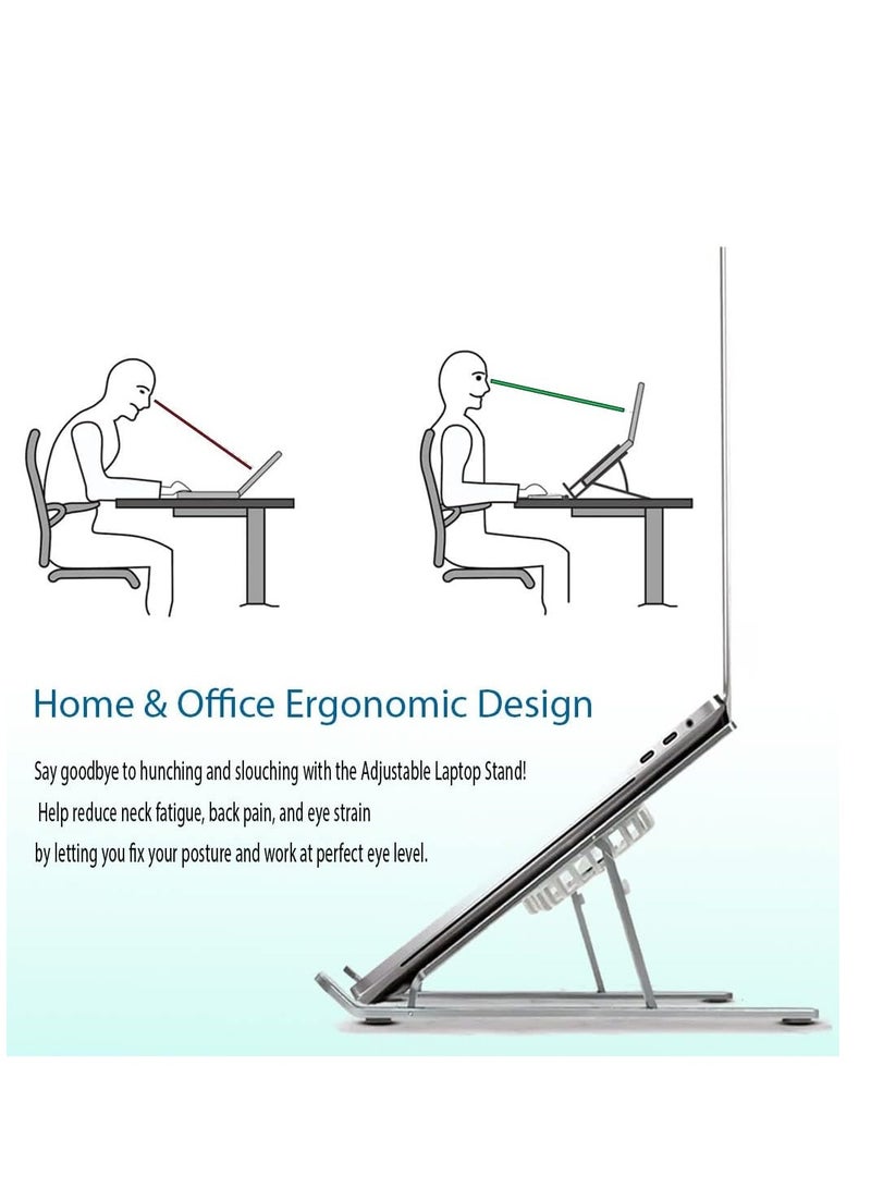 Laptop Stand for Desk with Cooling Pad & Fan - 7 Levels Adjustable Alluminium Laptop Holder & Notebook Riser for MacBook Pro/Air, HP, Lenovo, Sony, Dell, More 10-15.6” Laptops (Silver)  - Image 4