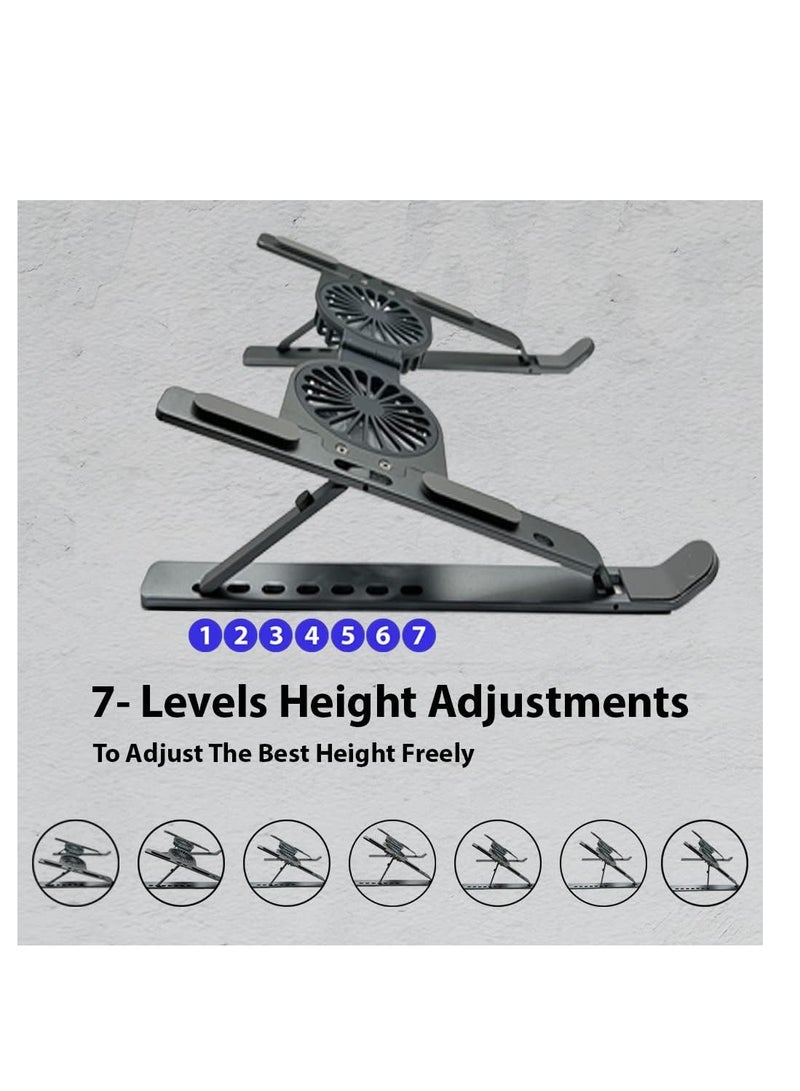 Laptop Stand for Desk with Cooling Pad & Fan - 7 Levels Adjustable Alluminium Laptop Holder & Notebook Riser for MacBook Pro/Air, HP, Lenovo, Sony, Dell, More 10-15.6” Laptops (Silver)  - Image 5