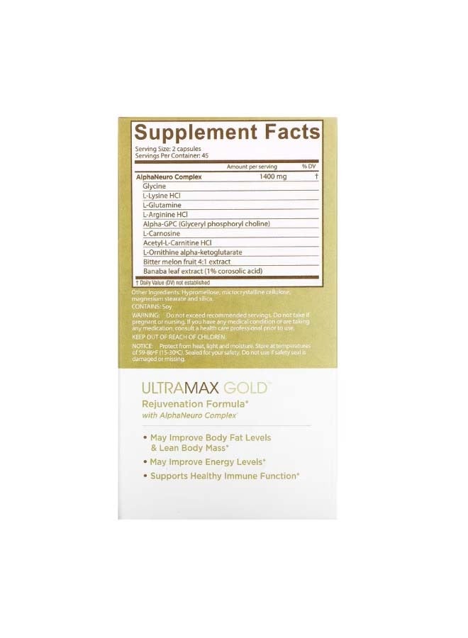 Ageless Foundation Laboratories UltraMax Gold with AlphaNeuro Complex 90 Veg Capsules - Image 2