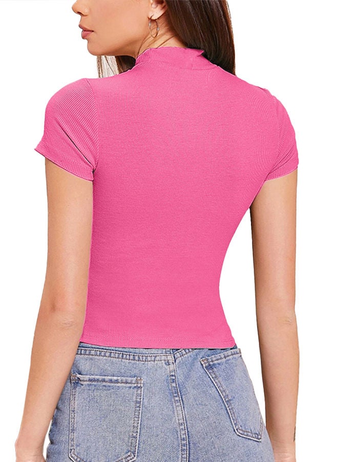 Nileton Ribbed Knit Mock Neck Crop Top - Cap Sleeve - Neck T-shirt For women  - Image 3