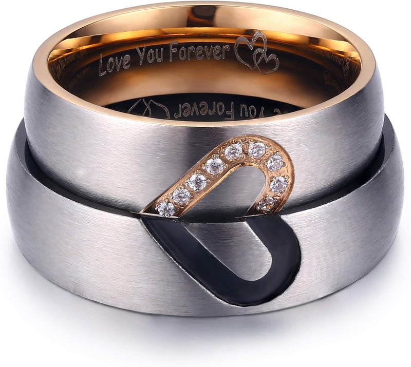 LAVUMO Matching Promise Rings for Couples Love You Forever Wedding Bands Sets for Him and Her Half Heart Rings Stainless Steel 6mm with Box Comfort Fit - Image 5